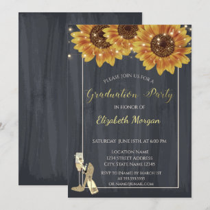 Wine Glass,High Heels Sunflowers Graduation Party Invitation