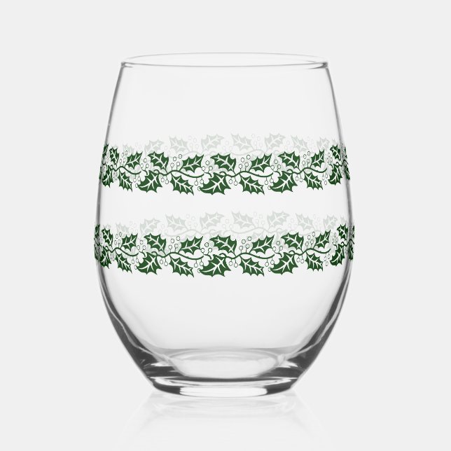 Wine Glass - Holly branches (Front)