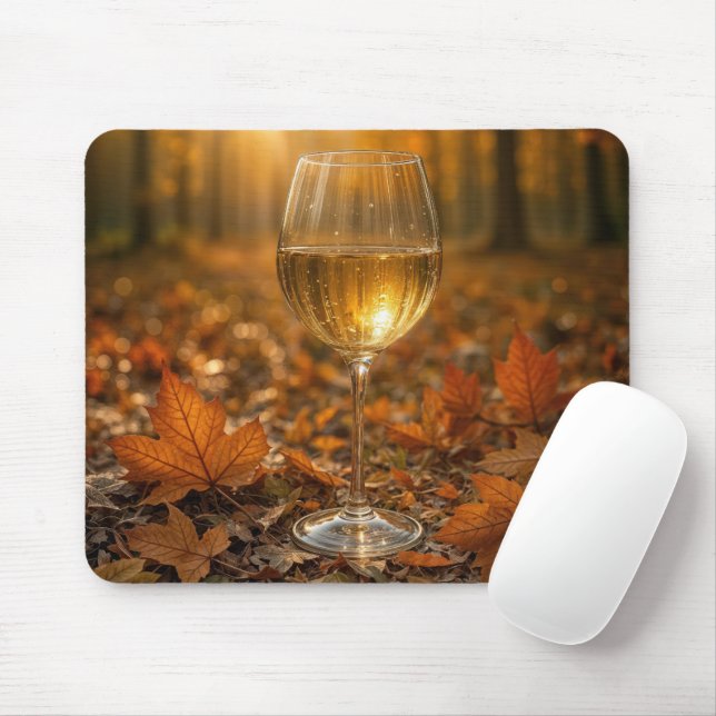 Wine Glass In Autumn Leaves Mouse Pad (With Mouse)
