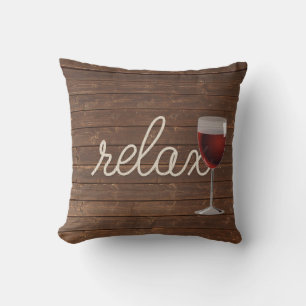 wine glass on teak wood throw pillow