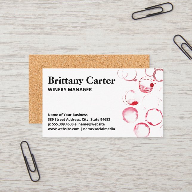 Wine Glass Stains | Cork Background Business Card (Front/Back In Situ)