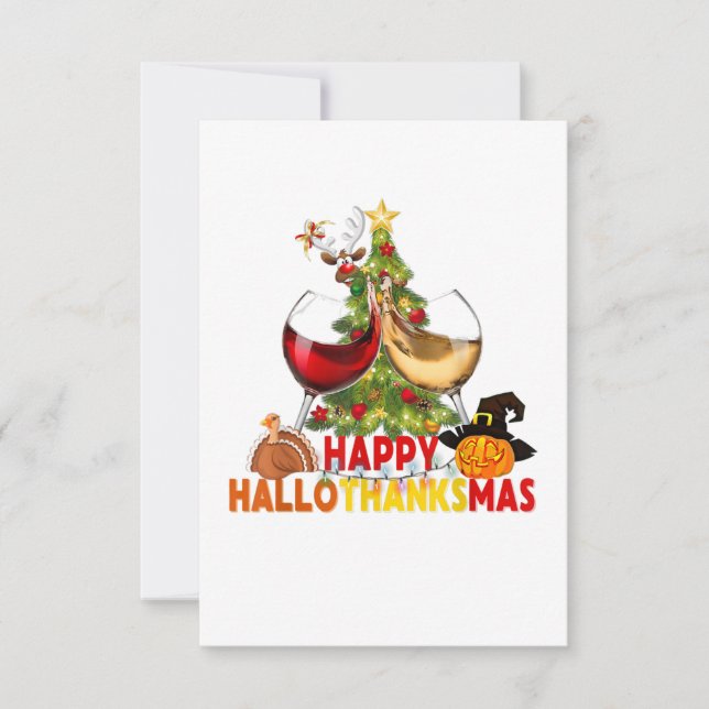 wine glass thankgiving funny wine happy hallothank invitation (Front)