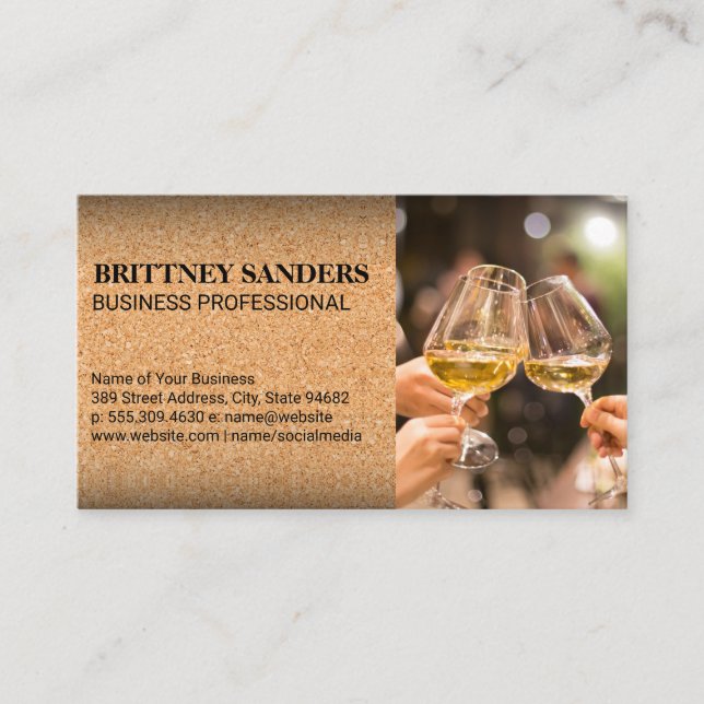 Wine Glass Toast | Cork Texture Business Card (Front)