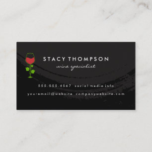 Wine Glass Vine Logo   Black Background Business Card