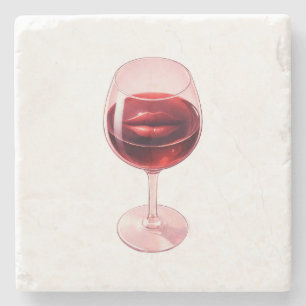 Wine Glass with Red Lips Cocktail Napkins Stone Coaster