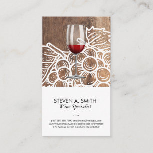 Wine Glass   Wood   Grapes Business Card