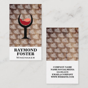Wine Glass Wood Grapes on Vine Pattern Business Card