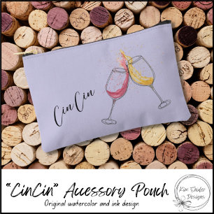 Wine Glasses Clinking in Watercolor and Ink Accessory Pouch