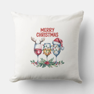 Wine Glasses Design Merry Christmas Throw Pillow