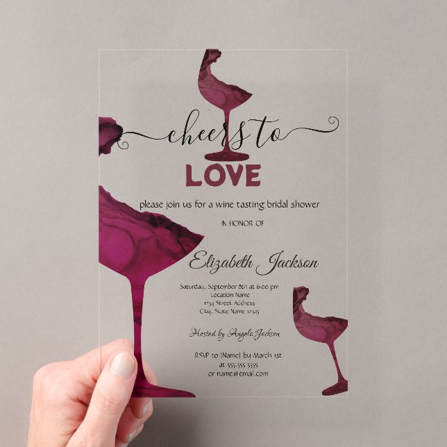 Wine Glasses Floral Burgundy Bridal Shower  Acrylic Invitations (Insitu (Handheld))
