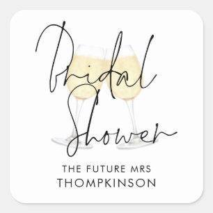 Wine Glasses Future Mrs Name Bridal Shower Square Sticker