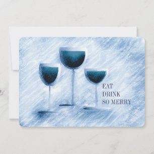 Wine glasses gourmet food Christmas dinner party Holiday Card