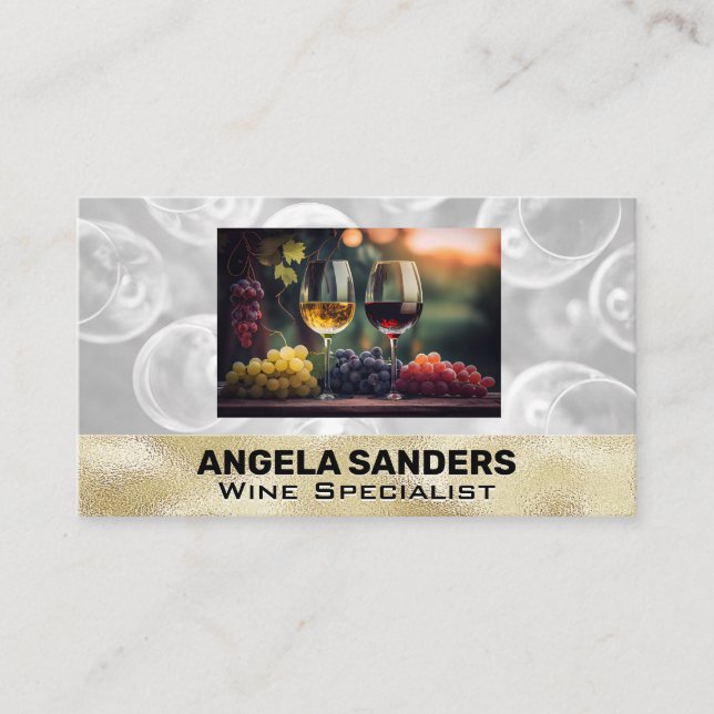 Wine Glasses | Grapes | Vineyard Business Card (Front)