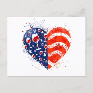 Wine Glasses Heart 4th of July Patriotic American Holiday Postcard