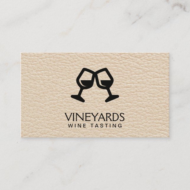 Wine Glasses | Leather Texture Business Card (Front)