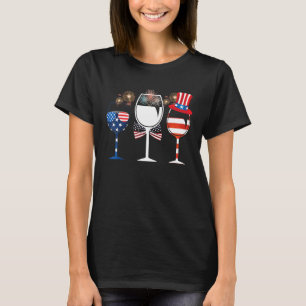 Wine Glasses Red White Blue American Flag 4th of J T-Shirt