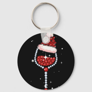 Wine Glasses Santa Hat Christmas Wine Lover Gifts Keychain