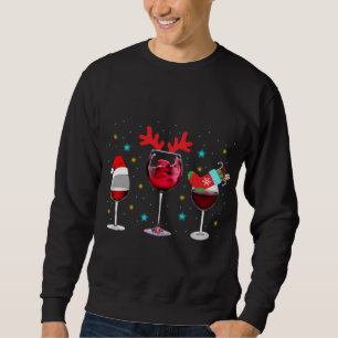 Wine Glasses Santa Hat Reindeer Christmas Snow Soc Sweatshirt