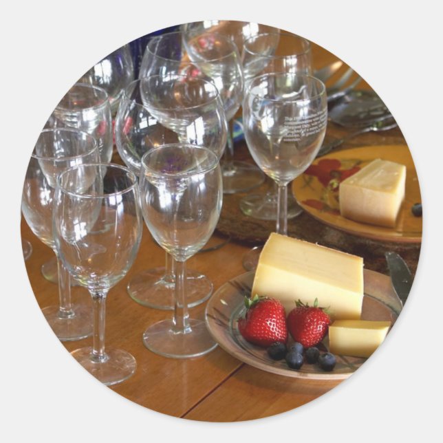Wine Glasses Stawberries And Cheese Still Life Stu Classic Round Sticker (Front)