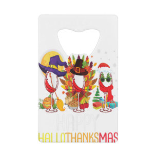 Wine Glasses Witch Pilgrim Santa Claus Happy Hallo Credit Card Bottle Opener