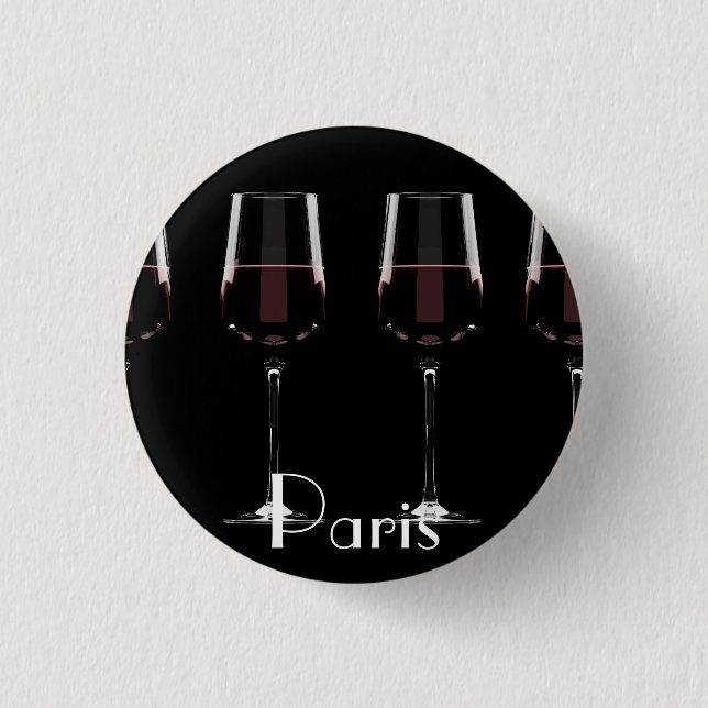 Wine glasses with red wine on black 1 inch round button (Front)