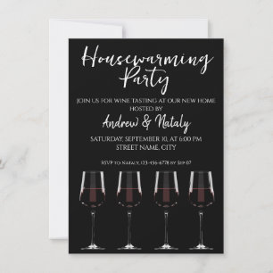 Wine glasses with red wine on black invitation