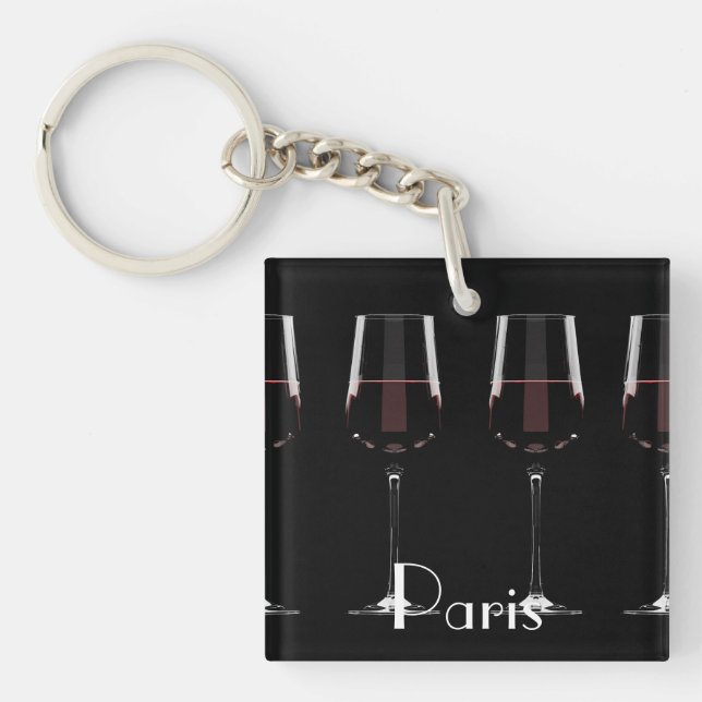 Wine glasses with red wine on black keychain (Front)