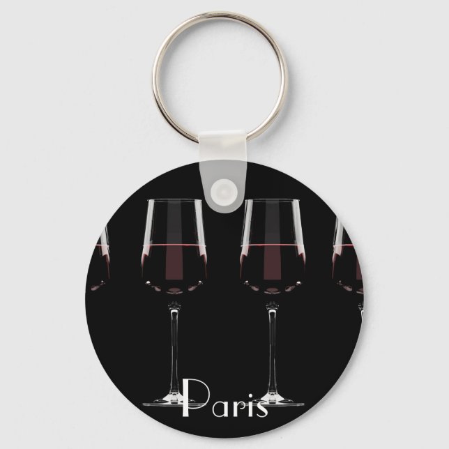 Wine glasses with red wine on black keychain (Front)