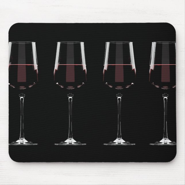 Wine glasses with red wine on black mouse pad (Front)