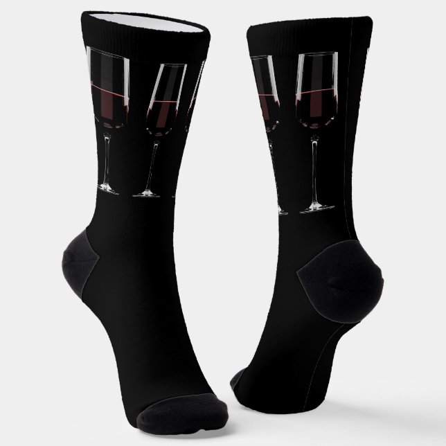 Wine glasses with red wine on black socks (Angled)