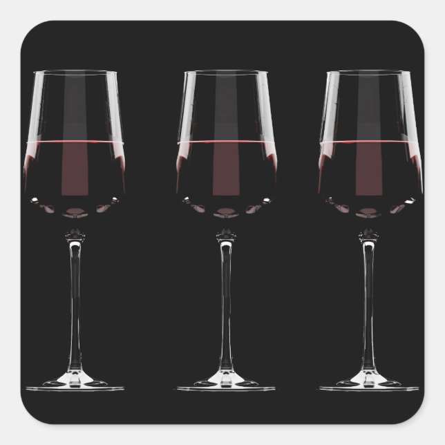 Wine glasses with red wine on black square sticker (Front)