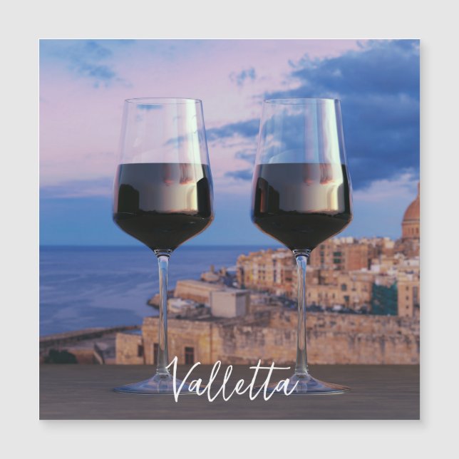 Wine glasses with view of sunset over Valletta (Front)