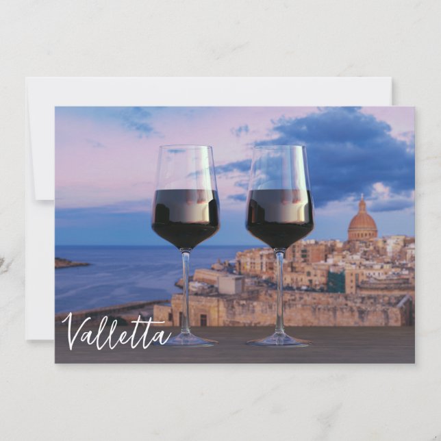 Wine glasses with view of sunset over Valletta (Front)