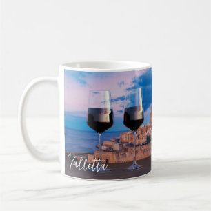 Wine glasses with view of sunset over Valletta Coffee Mug