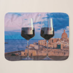 Wine glasses with view of sunset over Valletta Sherpa Blanket