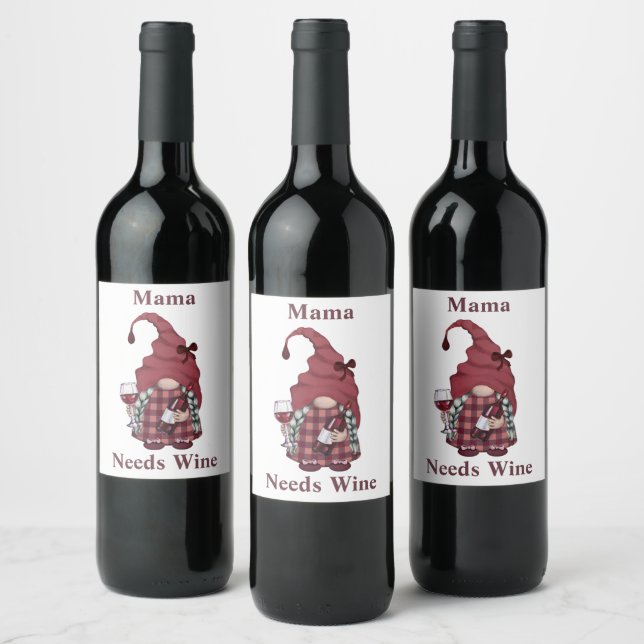 Wine Gnome Mama Needs Wine Personalize Funny Label (Bottles)