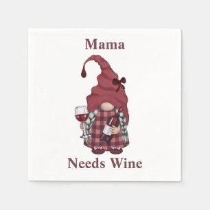 Wine Gnome Mama Needs Wine Personalize Funny Napkin