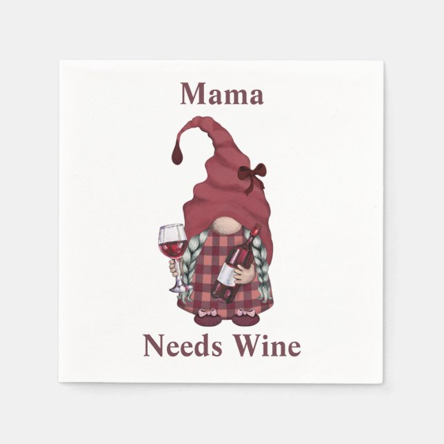Wine Gnome Mama Needs Wine Personalize Funny  Napkin (Front)