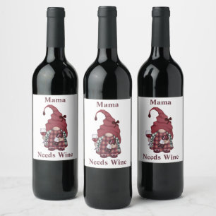 Wine Gnome Mama Needs Wine Personalize Funny Wine Label