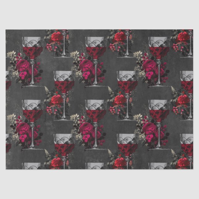 Wine Goblets and Roses Decoupage Tissue Paper (Front)