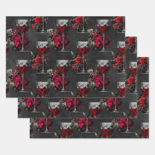 Wine Goblets and Roses Wrapping Paper Sheet