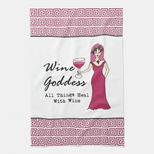 Wine Goddess "All Things Heal.." Kitchen Towel (Vertical)