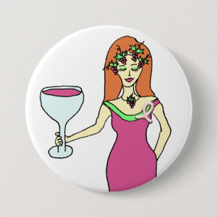 Wine Goddess Pink Ribbon Breast Cancer Awareness 3 Inch Round Button