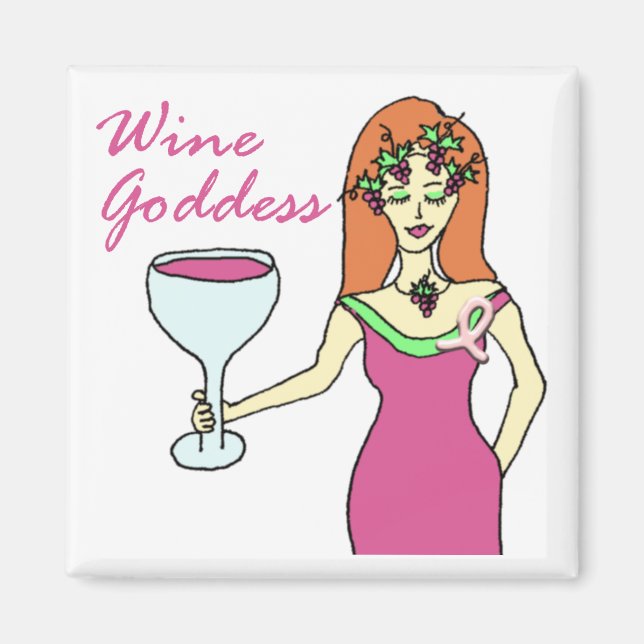 Wine Goddess Pink Ribbon Breast Cancer Awareness Magnet (Front)