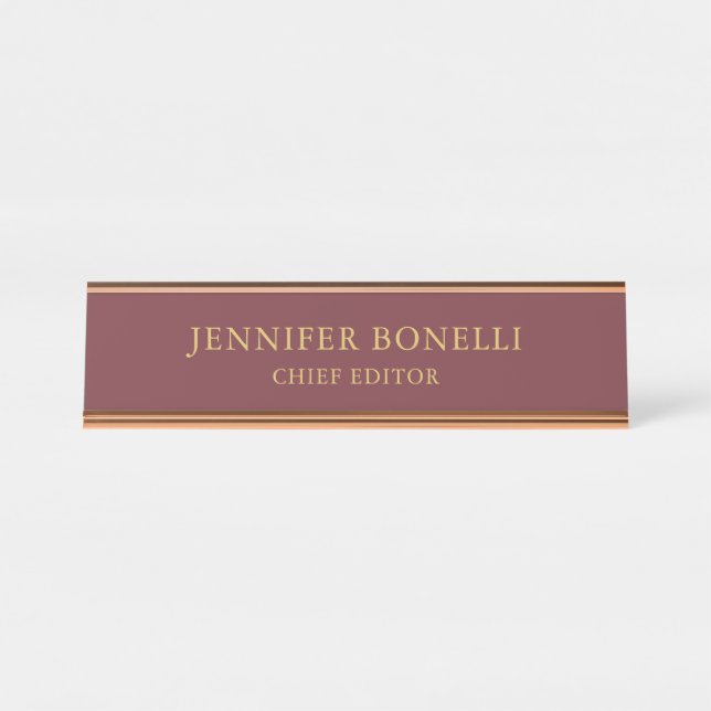 Wine & Gold Colour Professional Trendy Modern Plai Desk Name Plate (Front)