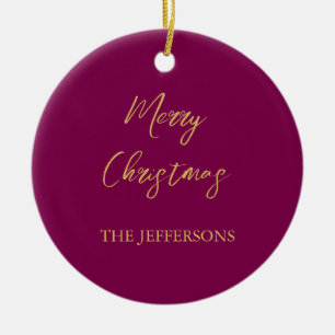 Wine & Gold Colours Merry Christmas Ceramic Ornament