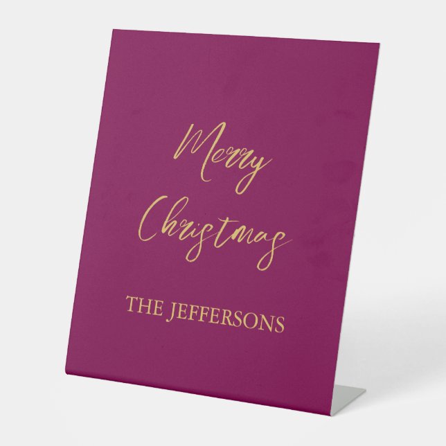Wine & Gold Colours Merry Christmas Pedestal Sign (Front)