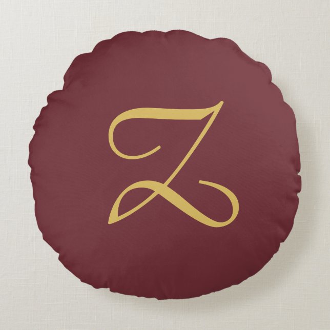Wine Gold Monogram Professional Trendy Modern Round Pillow (Front)