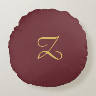 Wine Gold Monogram Professional Trendy Modern Round Pillow