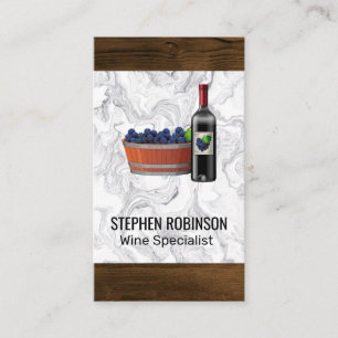 Wine Grapes and Bottle Marble Wood Business Card